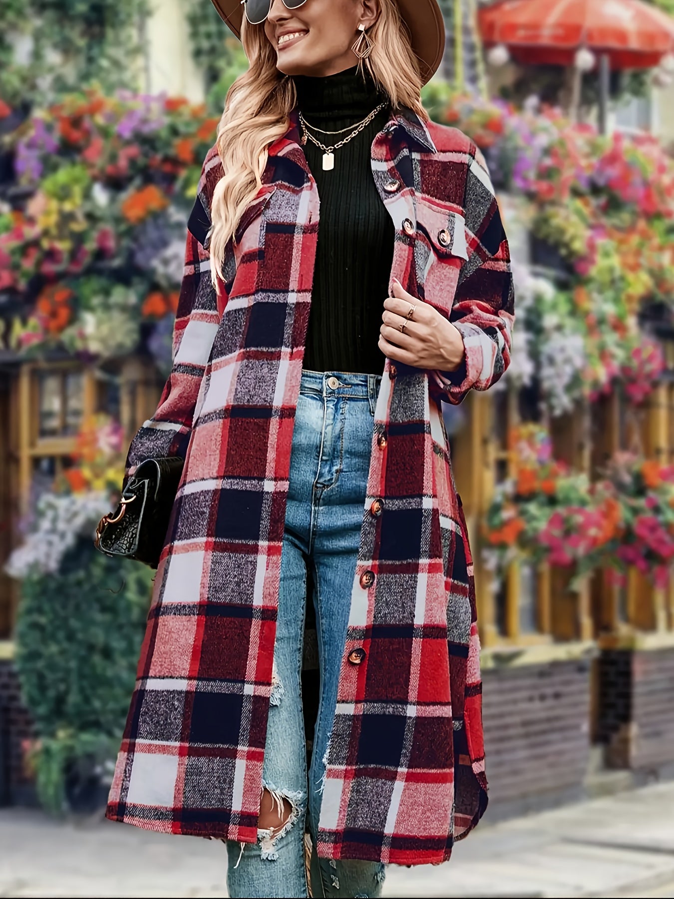 CLARISSE™ | Elegant Long Tweed Coat in Black & White