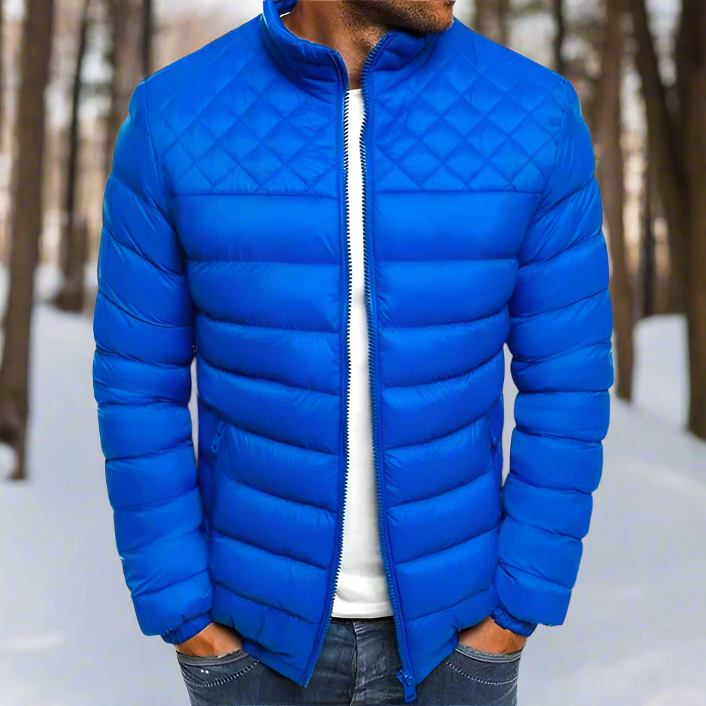 Mr Slim Fit Puffer Jacket – Quilted Design with High Collar and Zipper