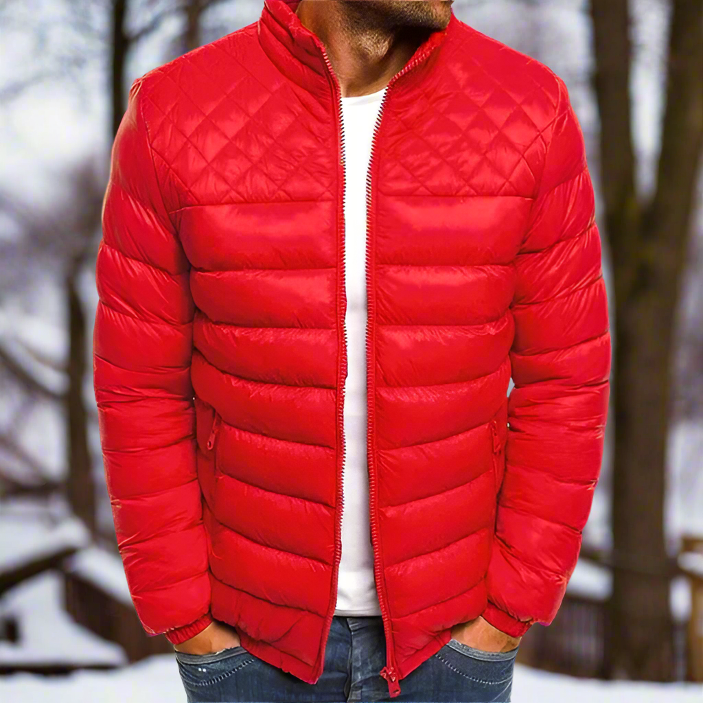 Mr Slim Fit Puffer Jacket – Quilted Design with High Collar and Zipper
