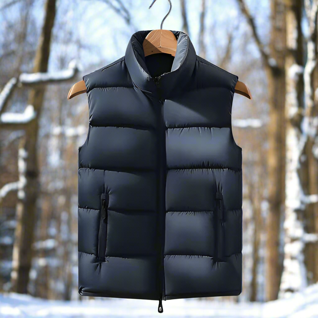 Padded men's vest – light, windproof with high collar and pockets