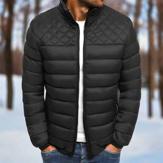 Mr Slim Fit Puffer Jacket – Quilted Design with High Collar and Zipper