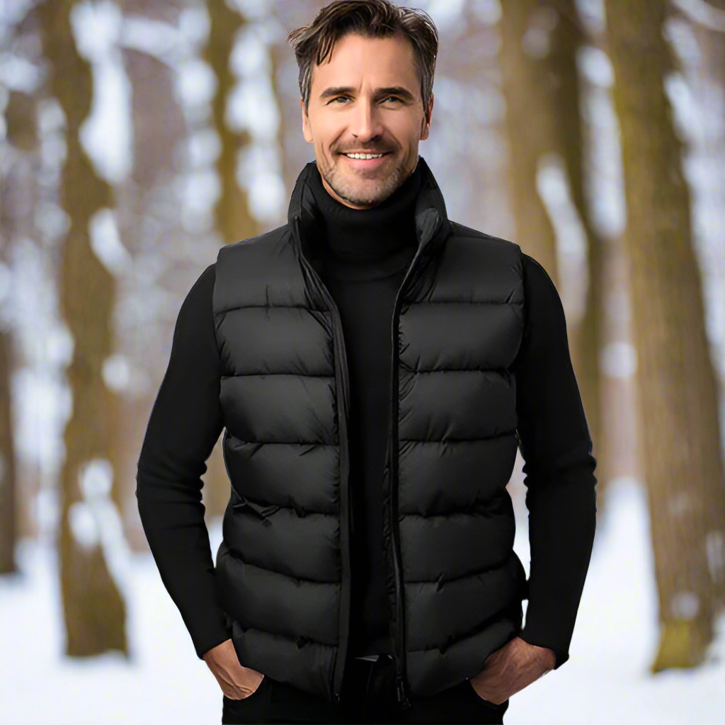Padded men's vest – light, windproof with high collar and pockets