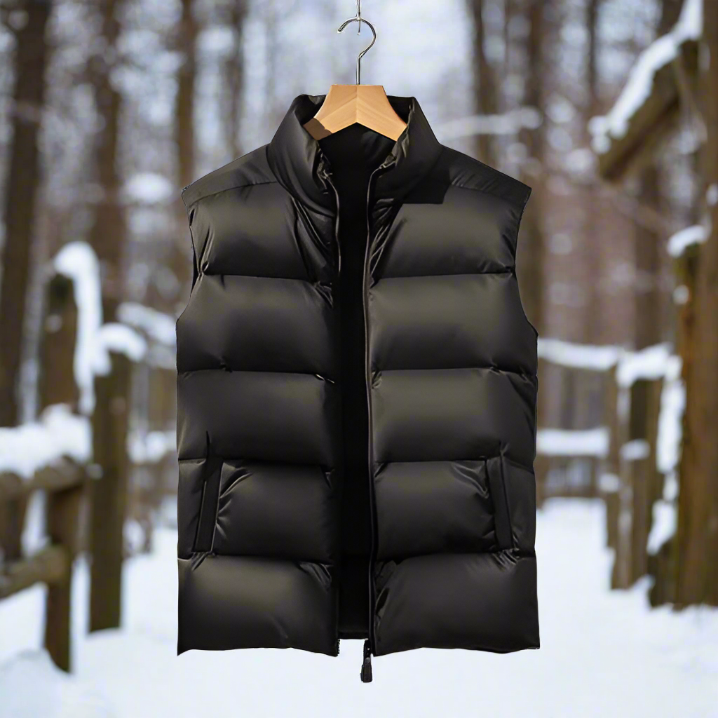 Padded men's vest – light, windproof with high collar and pockets