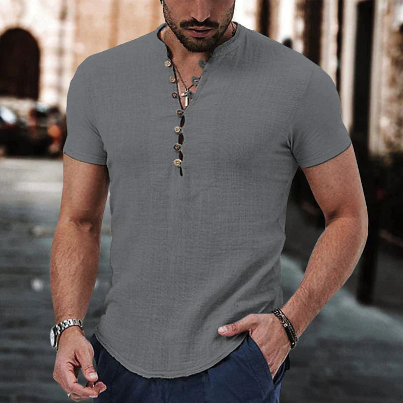 Rivano | Men's Henley Shirt in Cotton-Linen Blend