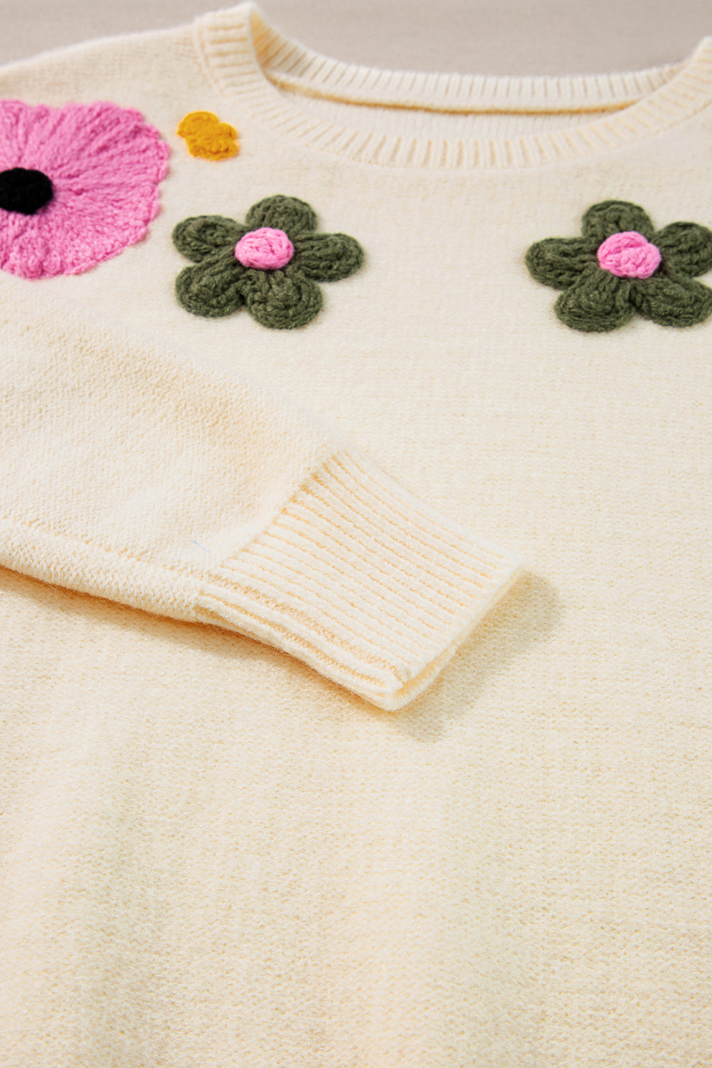 Veralyn strikket sweater med ribbede kanter og blomstermønster – Dame sweater