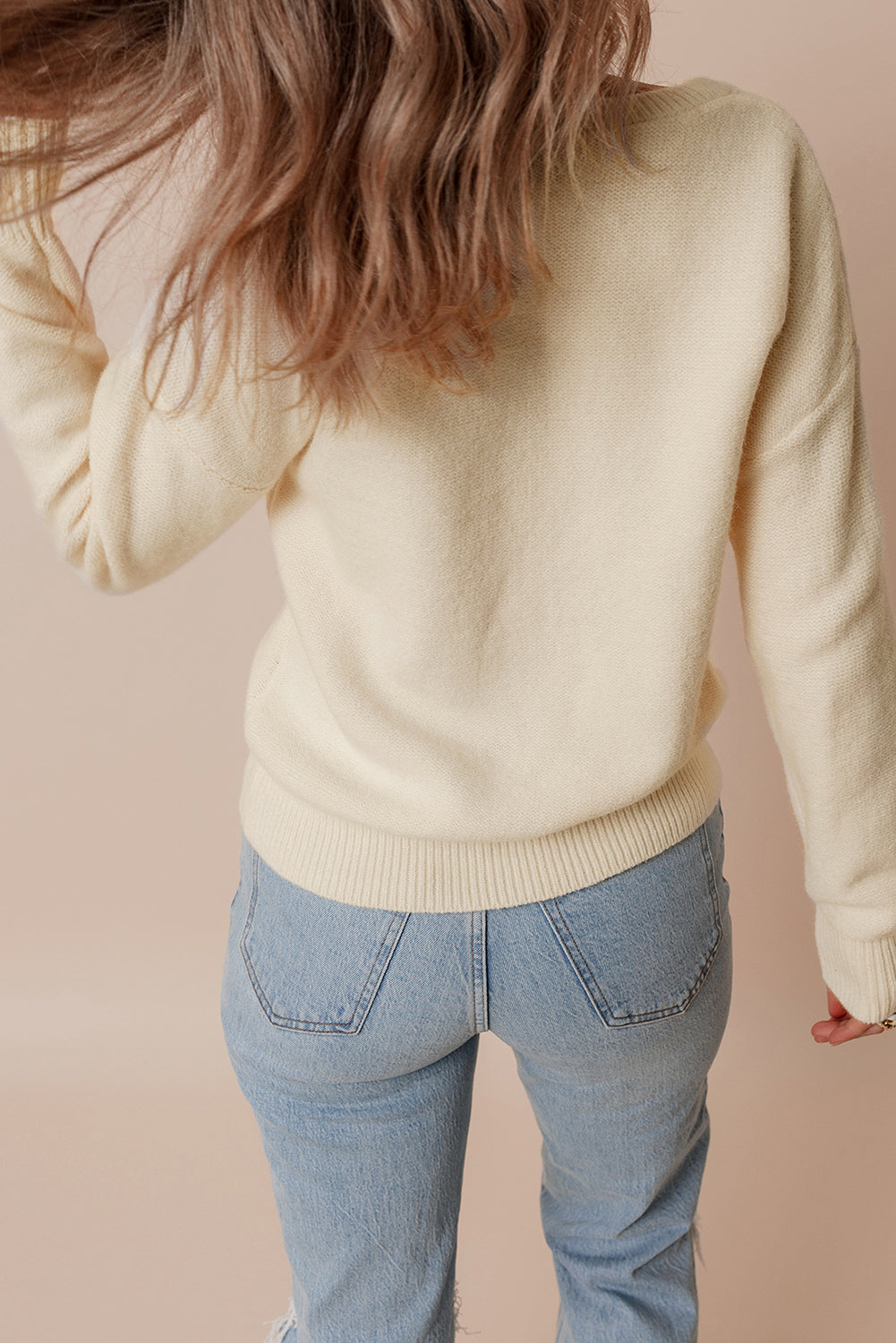 Veralyn strikket sweater med ribbede kanter og blomstermønster – Dame sweater