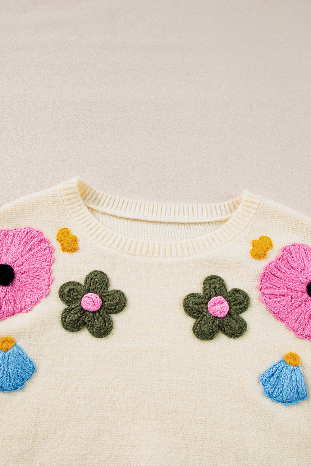 Veralyn strikket sweater med ribbede kanter og blomstermønster – Dame sweater
