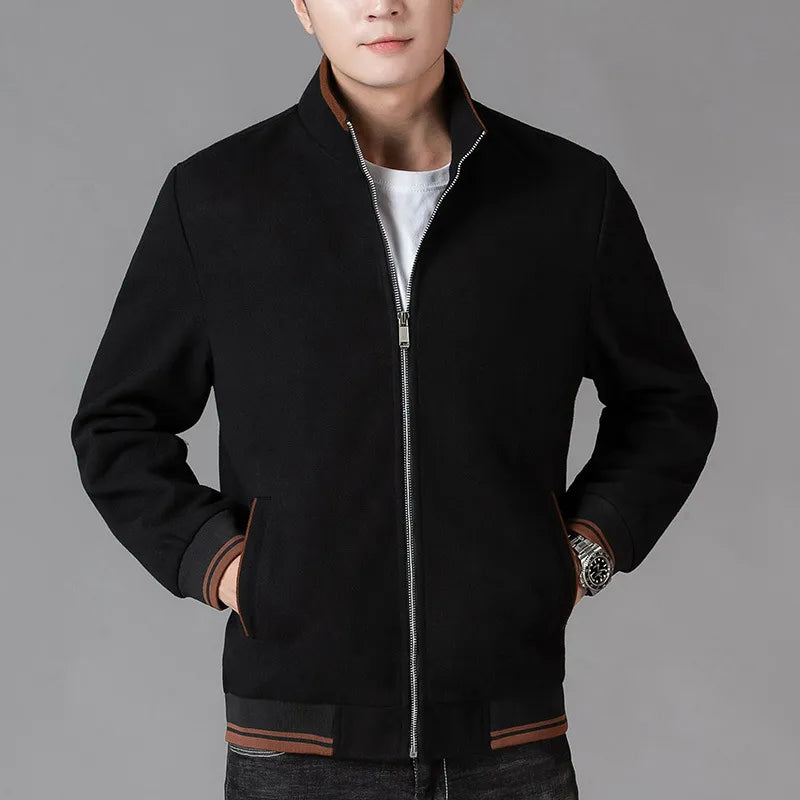 Ingmar – Classic Suede Bomber Jacket in Regular Fit with Ribbed Details