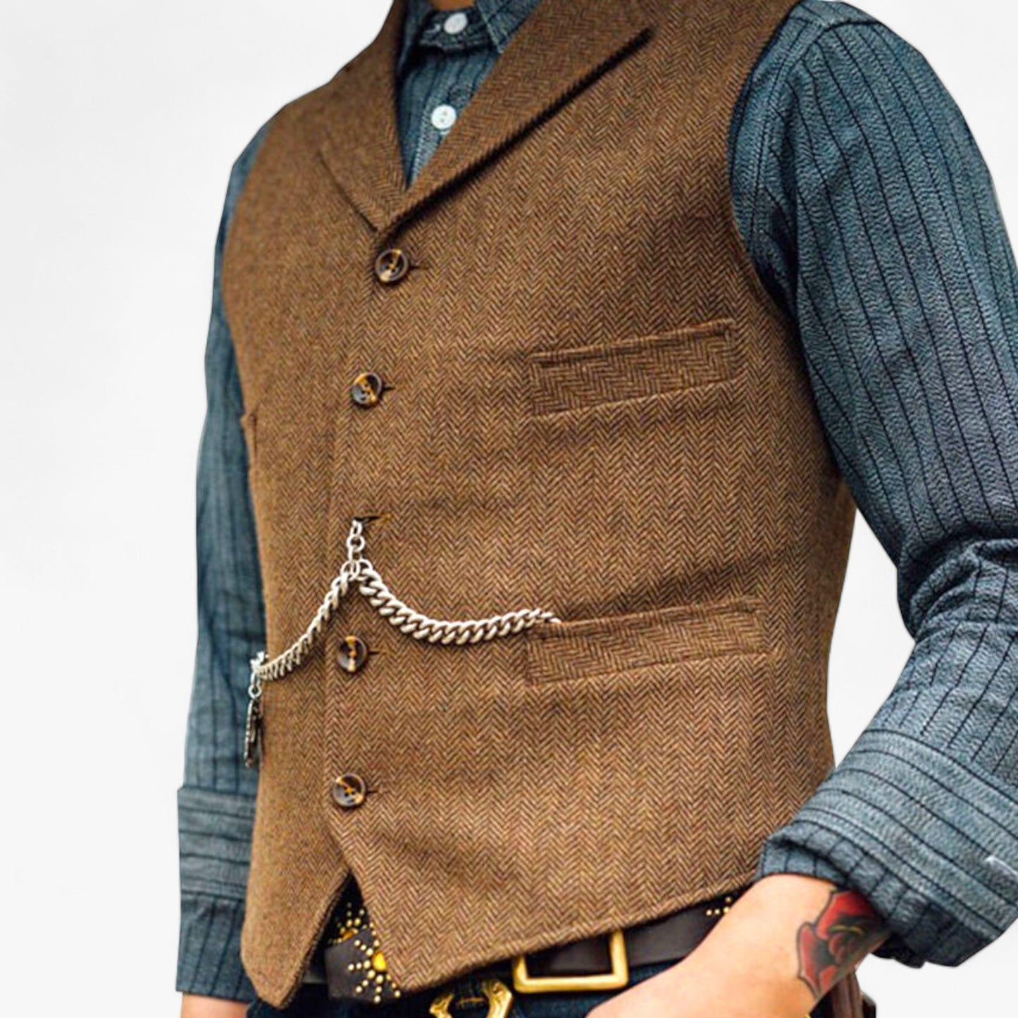 MARLOW™ | Men's Wool Vest with Classic Herringbone Design