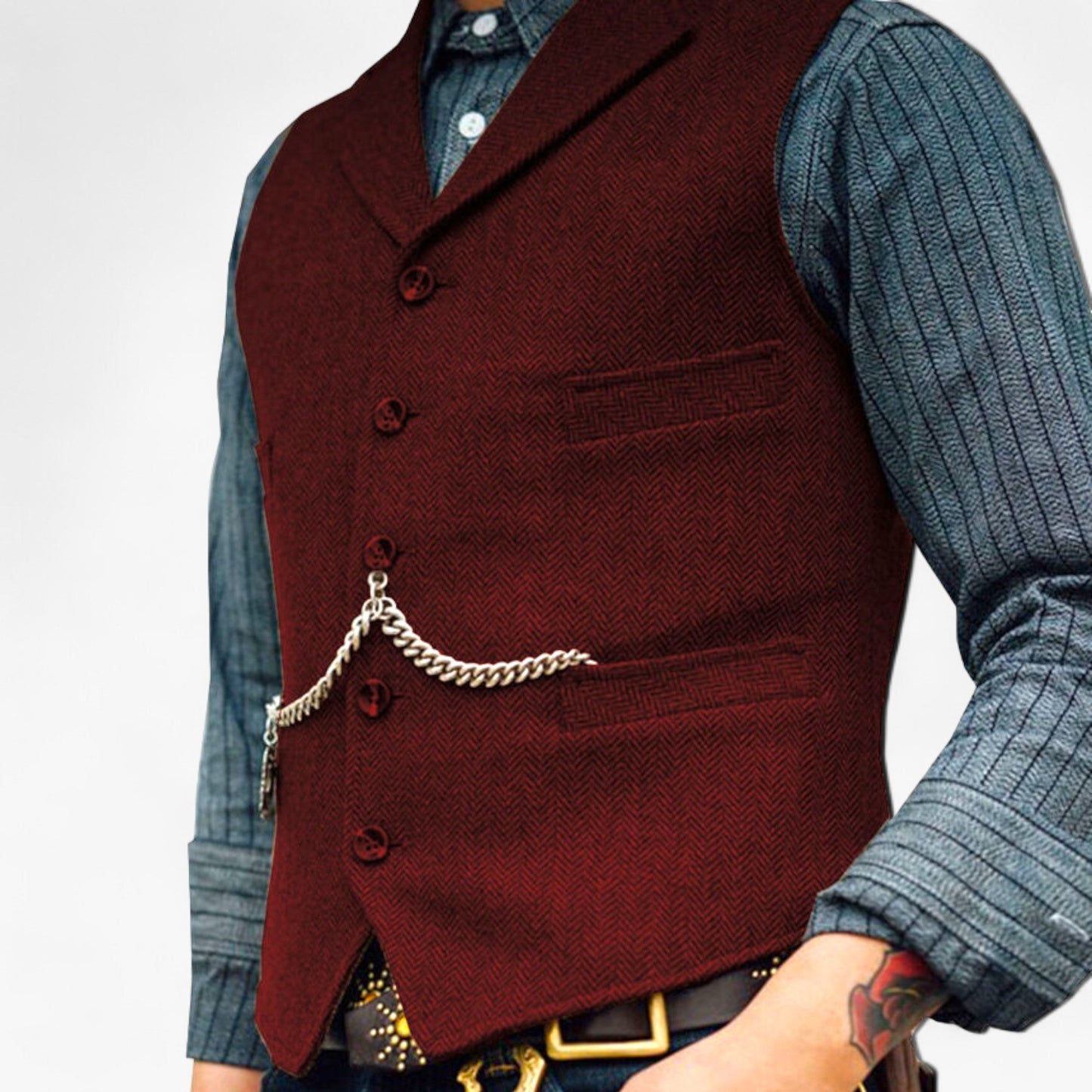 MARLOW™ | Men's Wool Vest with Classic Herringbone Design