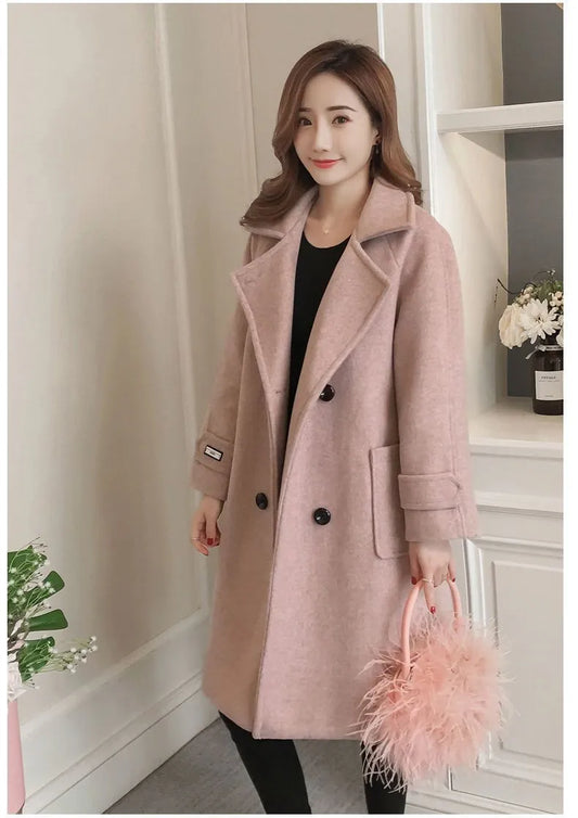 Dam Chic Double-Breasted Long Overcoat – Elegant Winter Design