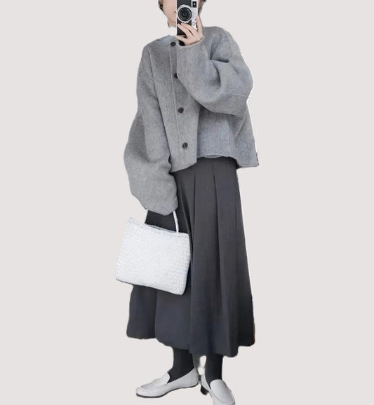 Alfhild – Buttoned Overcoat with Loose Fit and Long Sleeves