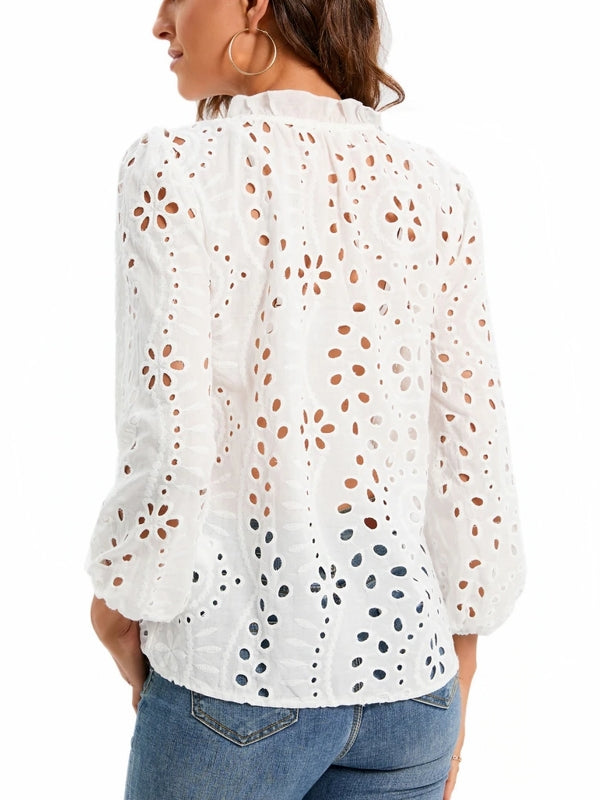 Elsie | Broderet sommerbluse i luftig polyester