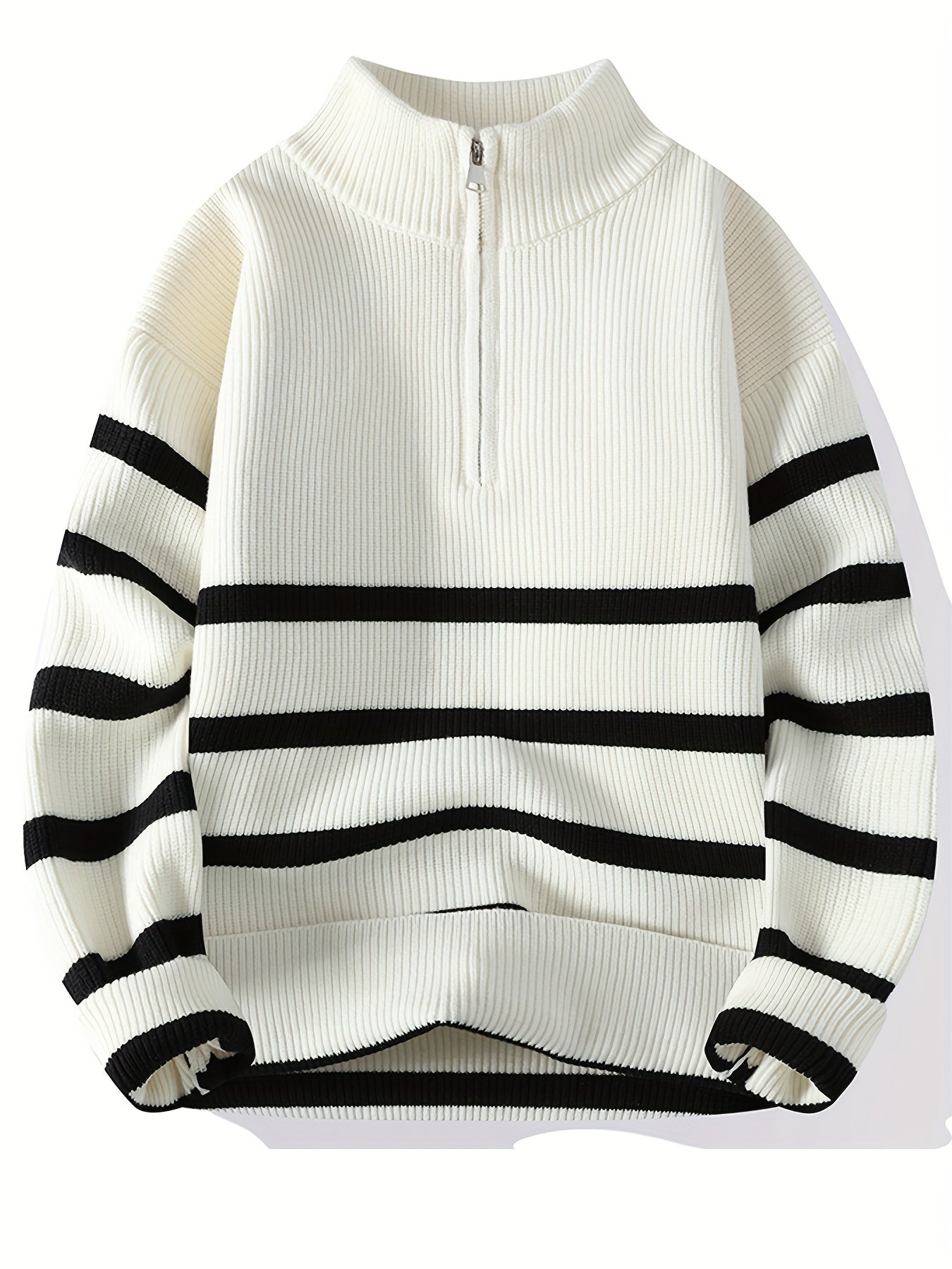 Talon Men's Striped Knitted Sweater – Quarter-Zip Pullover for Fall/Winter