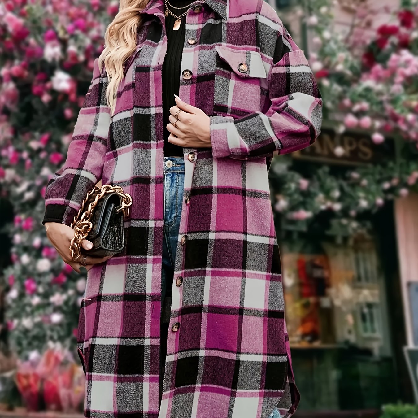 CLARISSE™ | Elegant Long Tweed Coat in Black & White