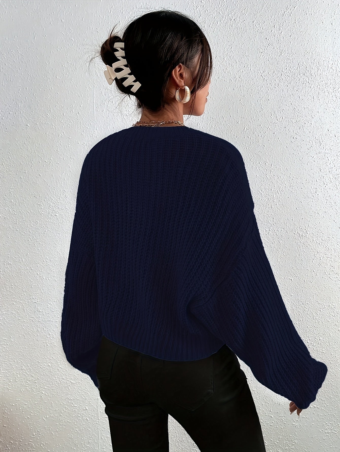 Alma™ | Solid Ribbed Knit Sweater with Round Neck for Women