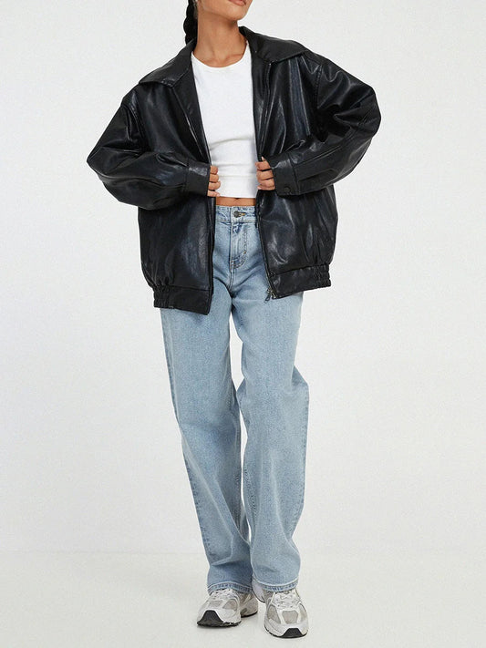 Kara | Oversized leather bomber jacket