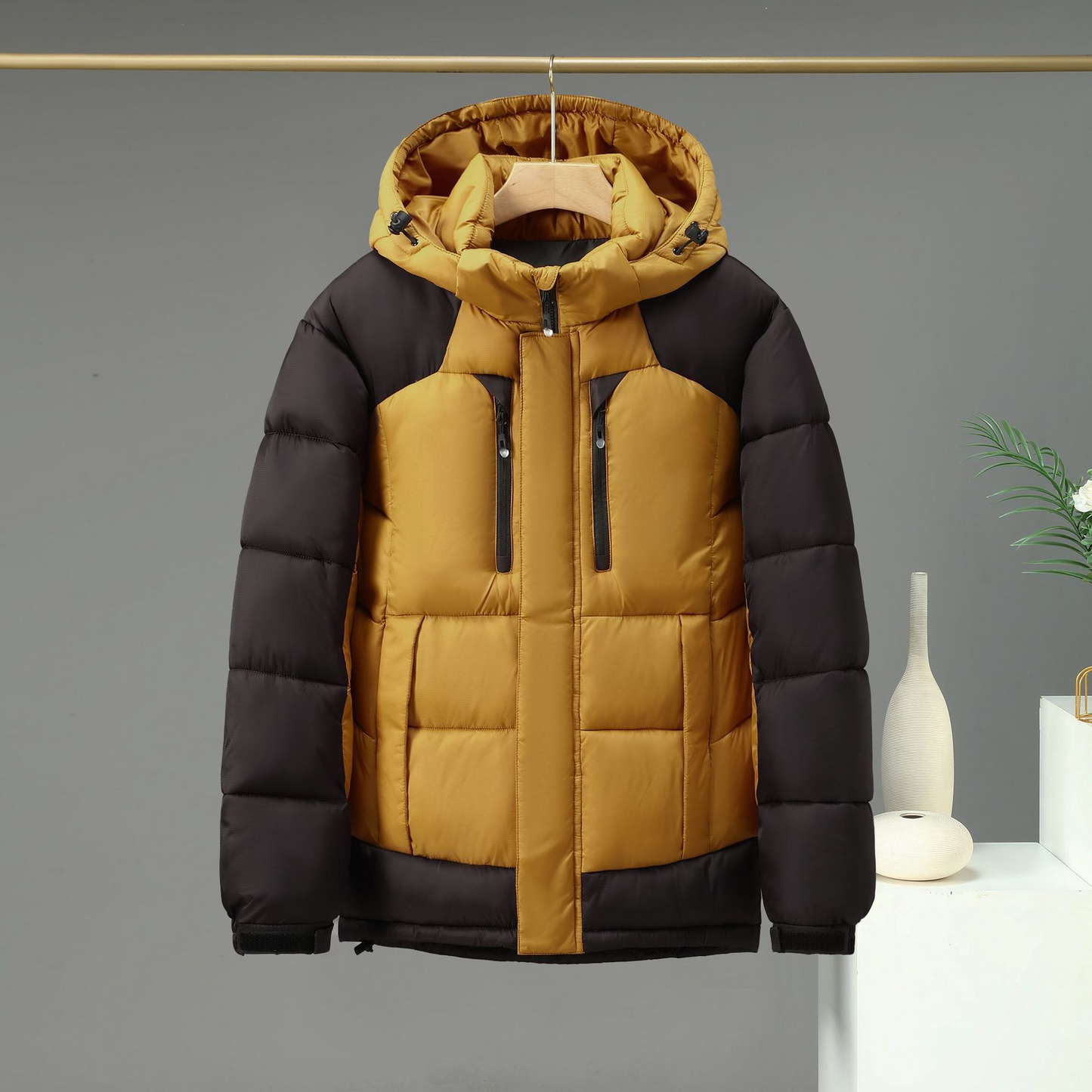 Men's Padded Jacket with Detachable Hood – Regular Fit & Secure Pockets