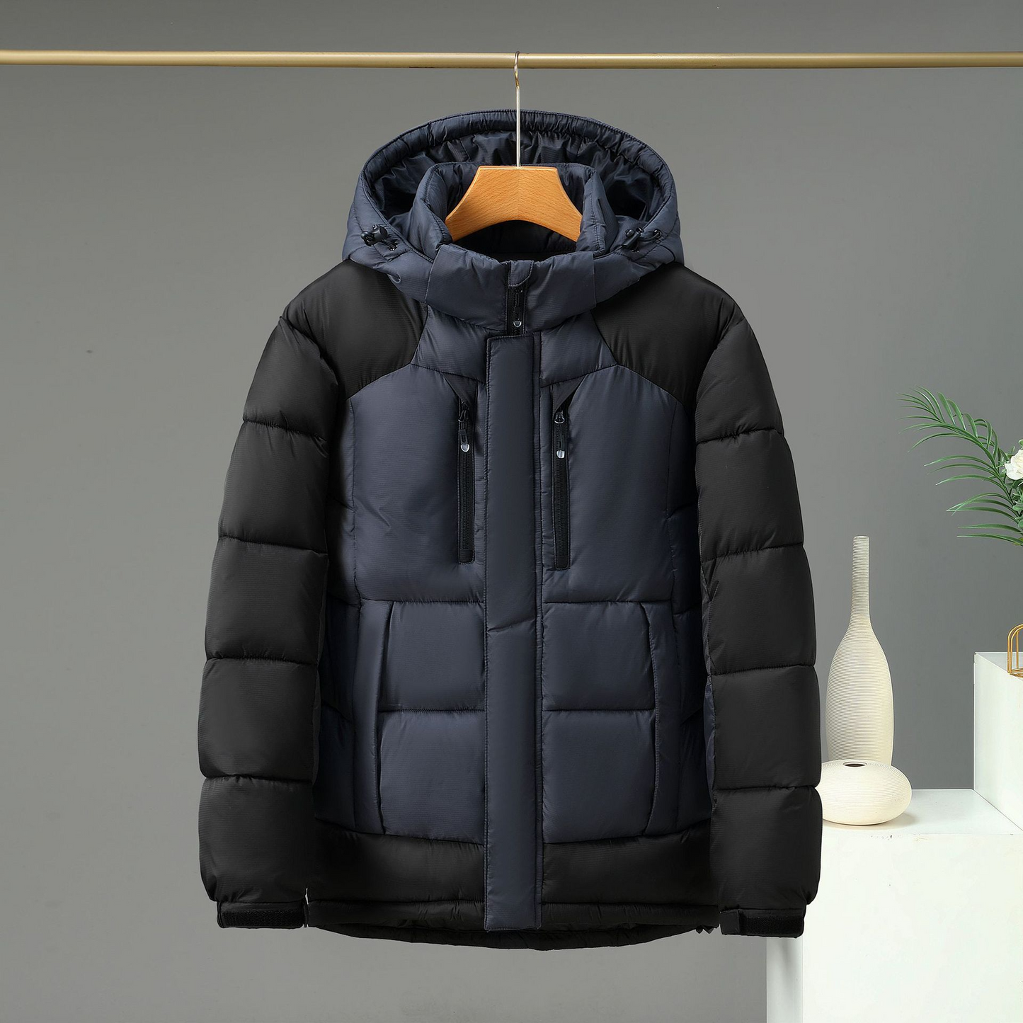 Men's Padded Jacket with Detachable Hood – Regular Fit & Secure Pockets