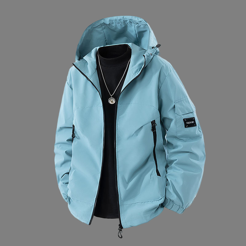 Men's Jacket – Relaxed Fit with Hood, Adjustable Waist, and Multiple Zipper Pockets