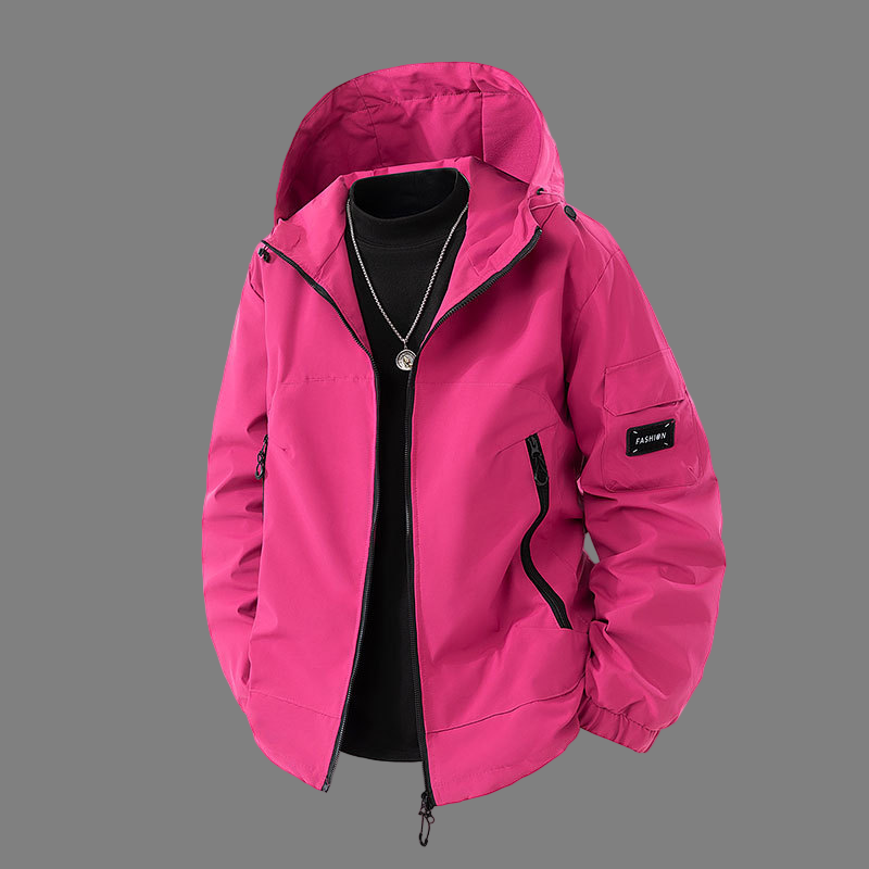 Men's Jacket – Relaxed Fit with Hood, Adjustable Waist, and Multiple Zipper Pockets