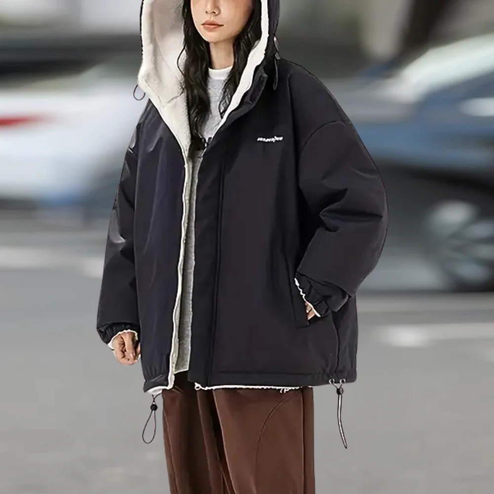 Ylvira – Oversized Reversible Jacket with Hood, Soft Lining and Adjustable Hem