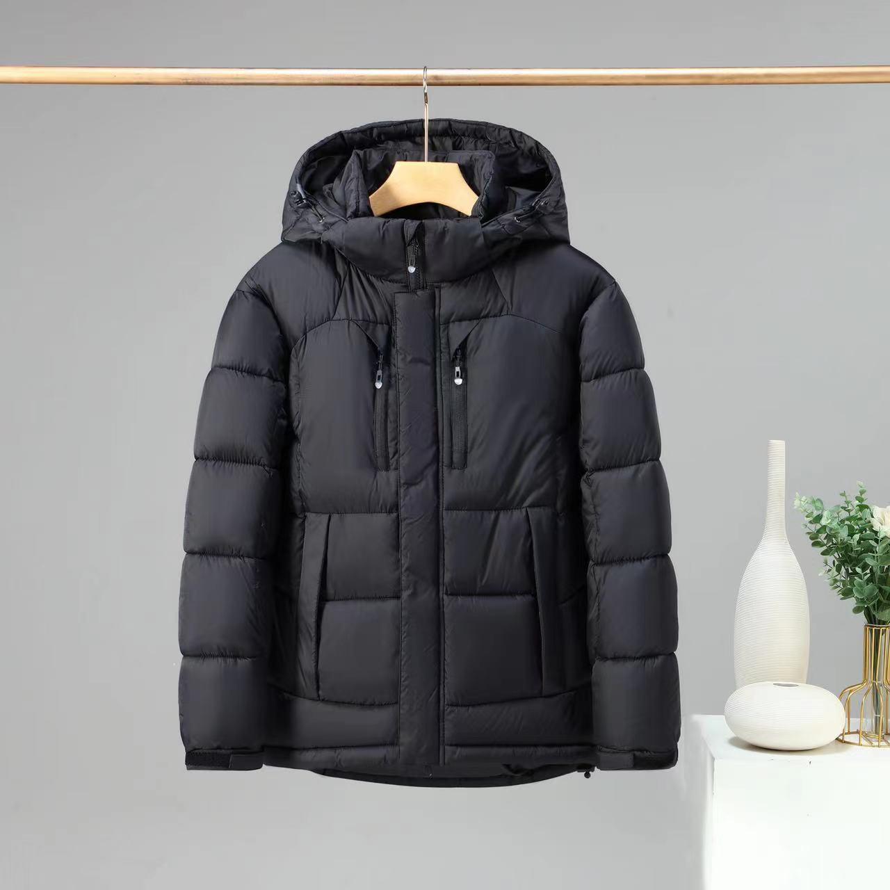 Men's Padded Jacket with Detachable Hood – Regular Fit & Secure Pockets