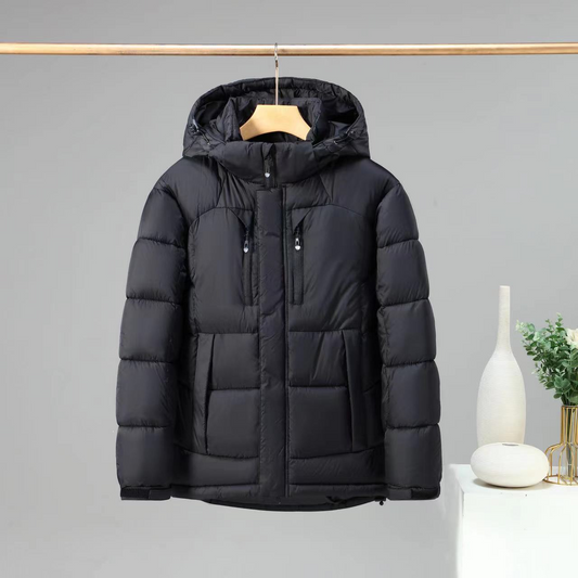 Men's Padded Jacket with Detachable Hood – Regular Fit & Secure Pockets