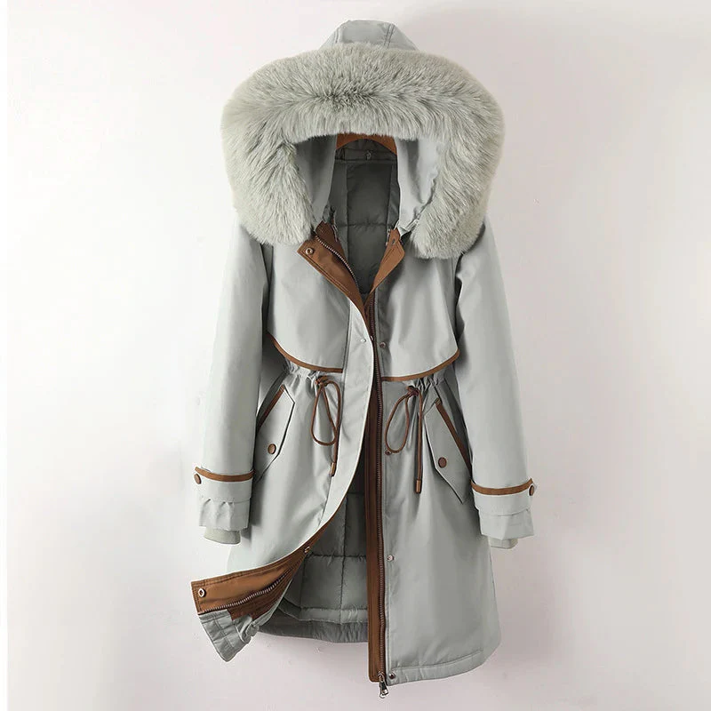 Raincoat with Faux Fur Hood – Long Quilted Jacket with Adjustable Waist