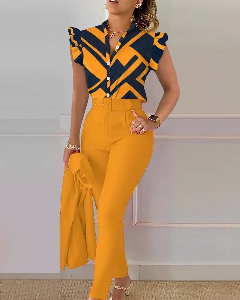 Séraphine Set | Colorful Two-Piece Lounge Elegance with Ruffle Sleeves