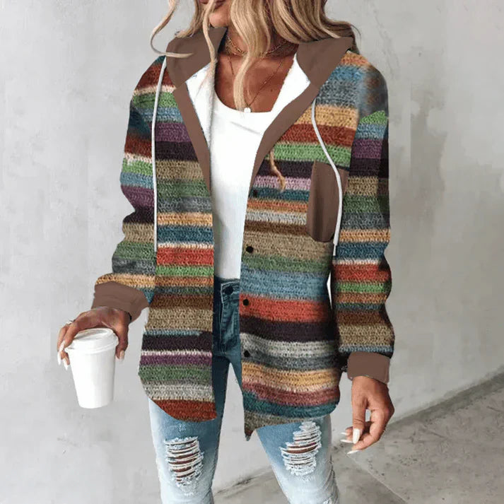 Livora – Oversized Damjacka med Huva och Stickad Struktur