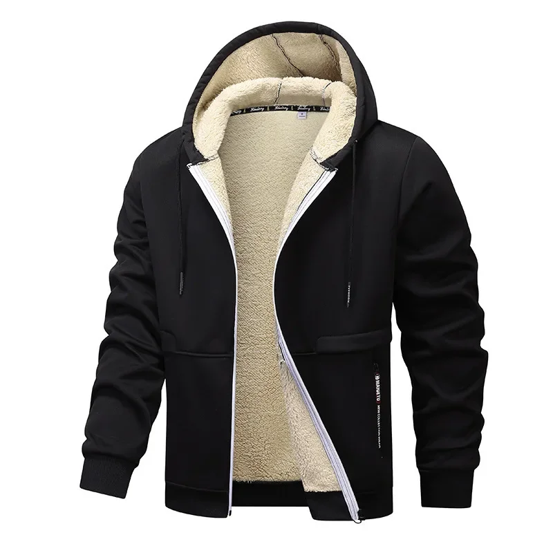 Men's Jacket Fleece with Sherpa Lining – Warm Jacket with Hood & Full Zipper