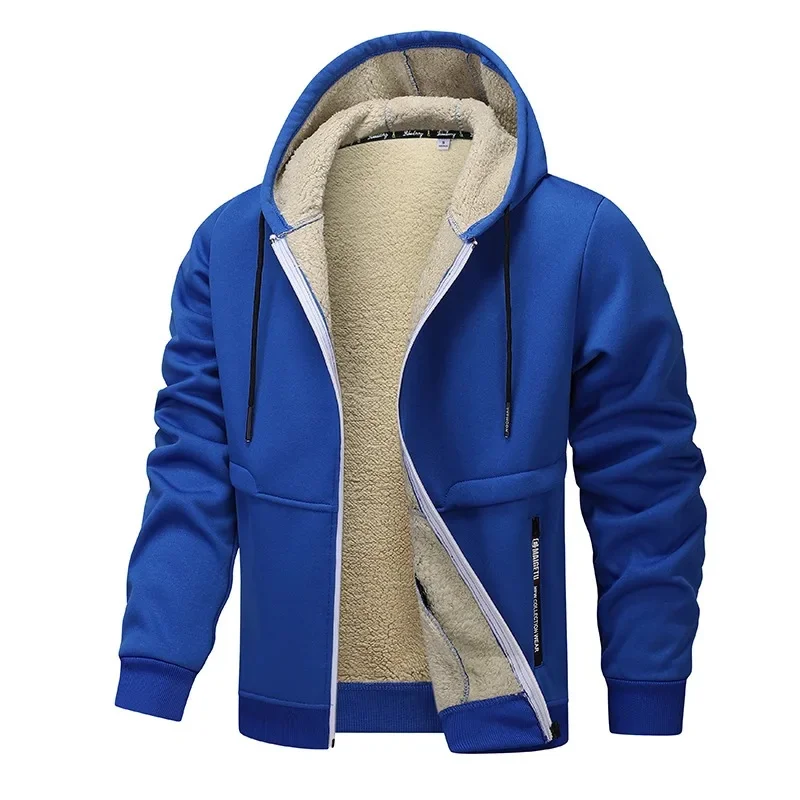 Men's Jacket Fleece with Sherpa Lining – Warm Jacket with Hood & Full Zipper