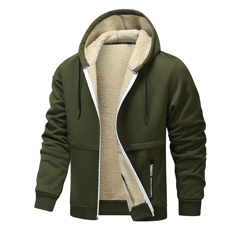 Men's Jacket Fleece with Sherpa Lining – Warm Jacket with Hood & Full Zipper