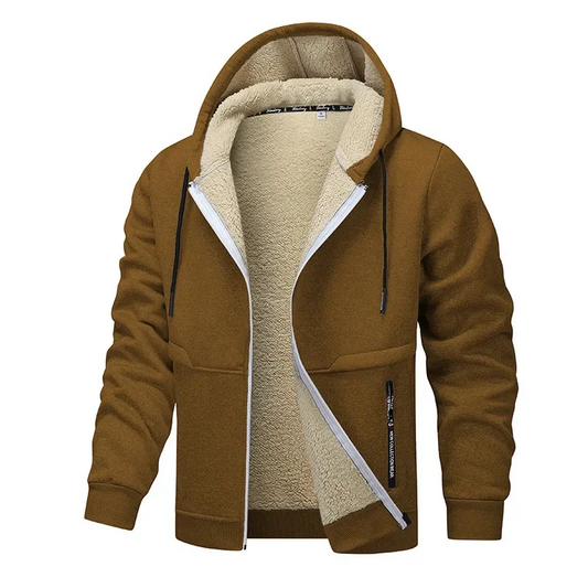 Men's Jacket Fleece with Sherpa Lining – Warm Jacket with Hood & Full Zipper