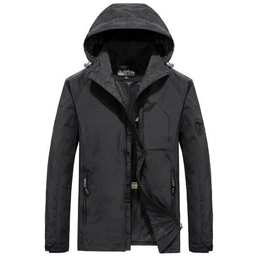Men's jacket in lightweight material with hood and multiple pockets – loose fit
