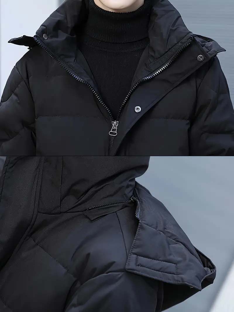 Men's Long Puffer Jacket – Quilted and Water-Repellent with Hood