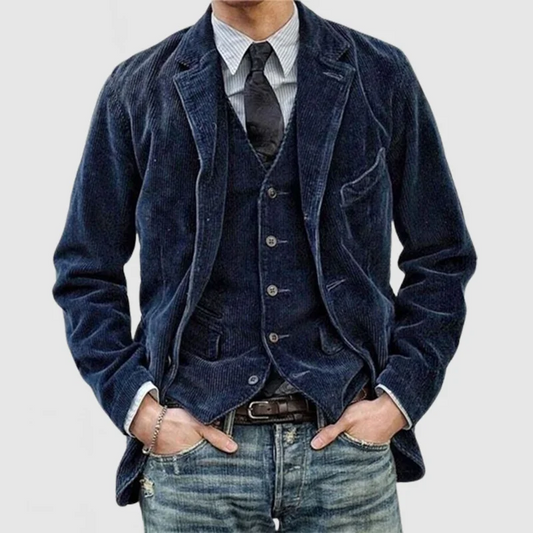 Men's Blazer Set – Relaxed Fit with Ribbed Corduroy and Tailored Vest Silhouette