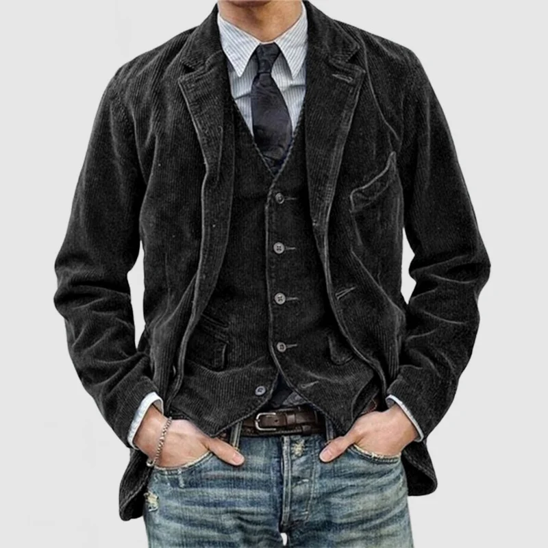 Men's Blazer Set – Relaxed Fit with Ribbed Corduroy and Tailored Vest Silhouette