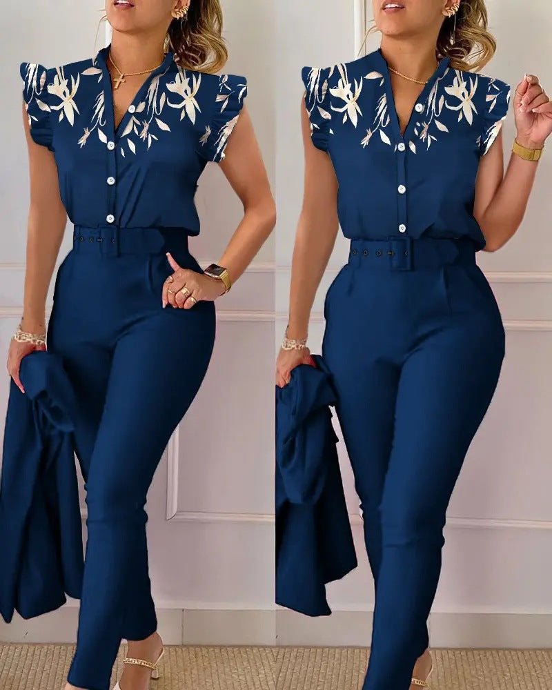 Séraphine Set | Colorful Two-Piece Lounge Elegance with Ruffle Sleeves