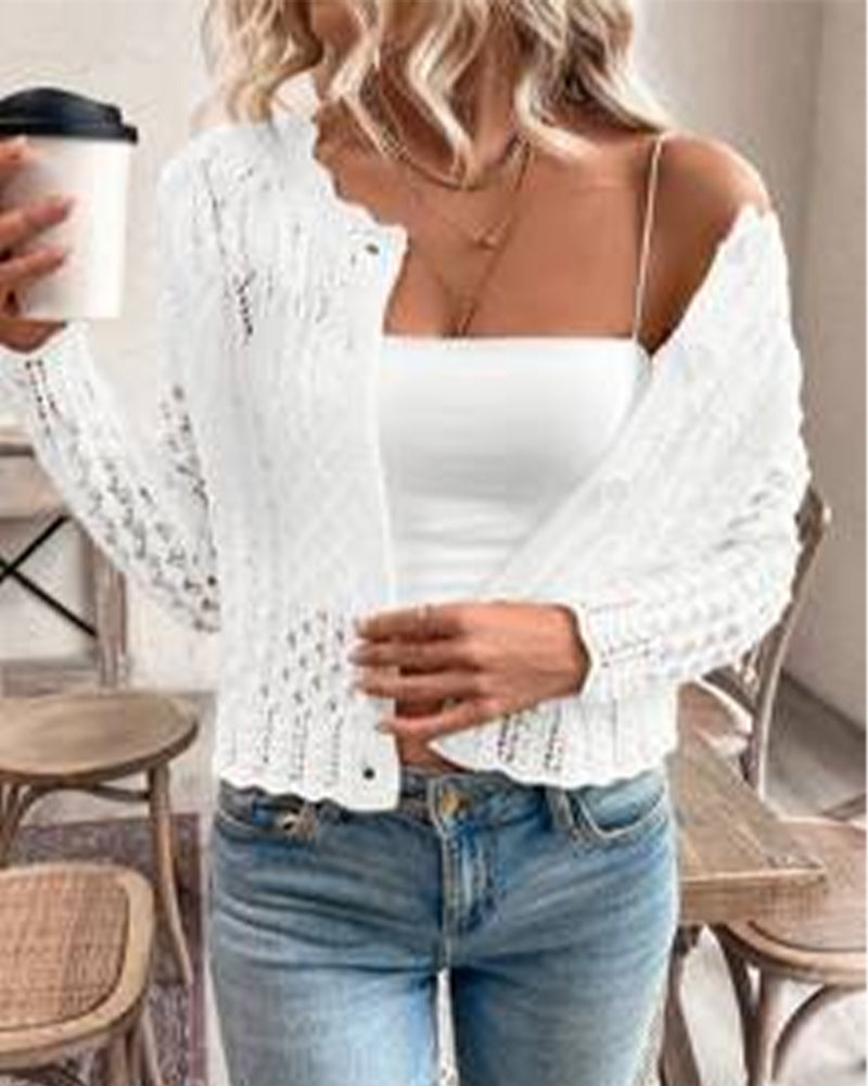 SVEA | Knitted Cardigan with Round Neckline & Button Closure