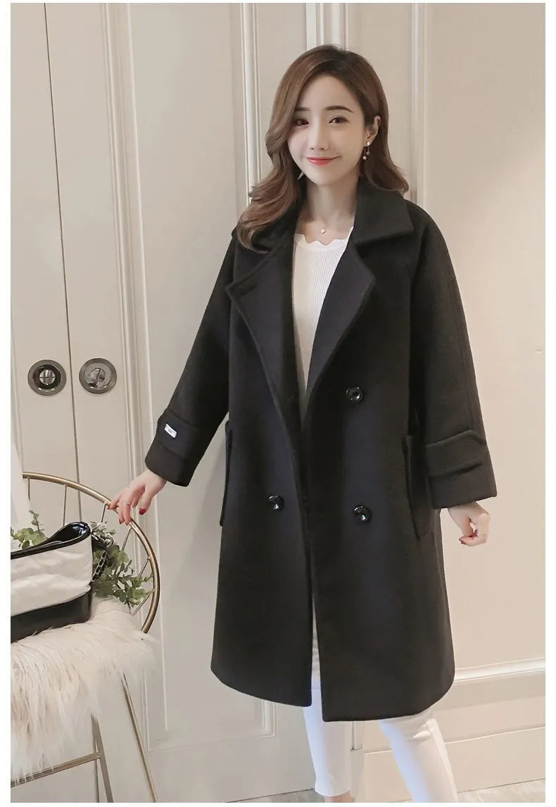Dam Chic Double-Breasted Long Overcoat – Elegant Winter Design
