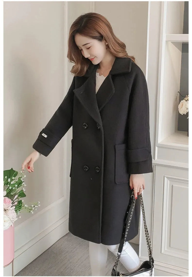 Dam Chic Double-Breasted Long Overcoat – Elegant Winter Design