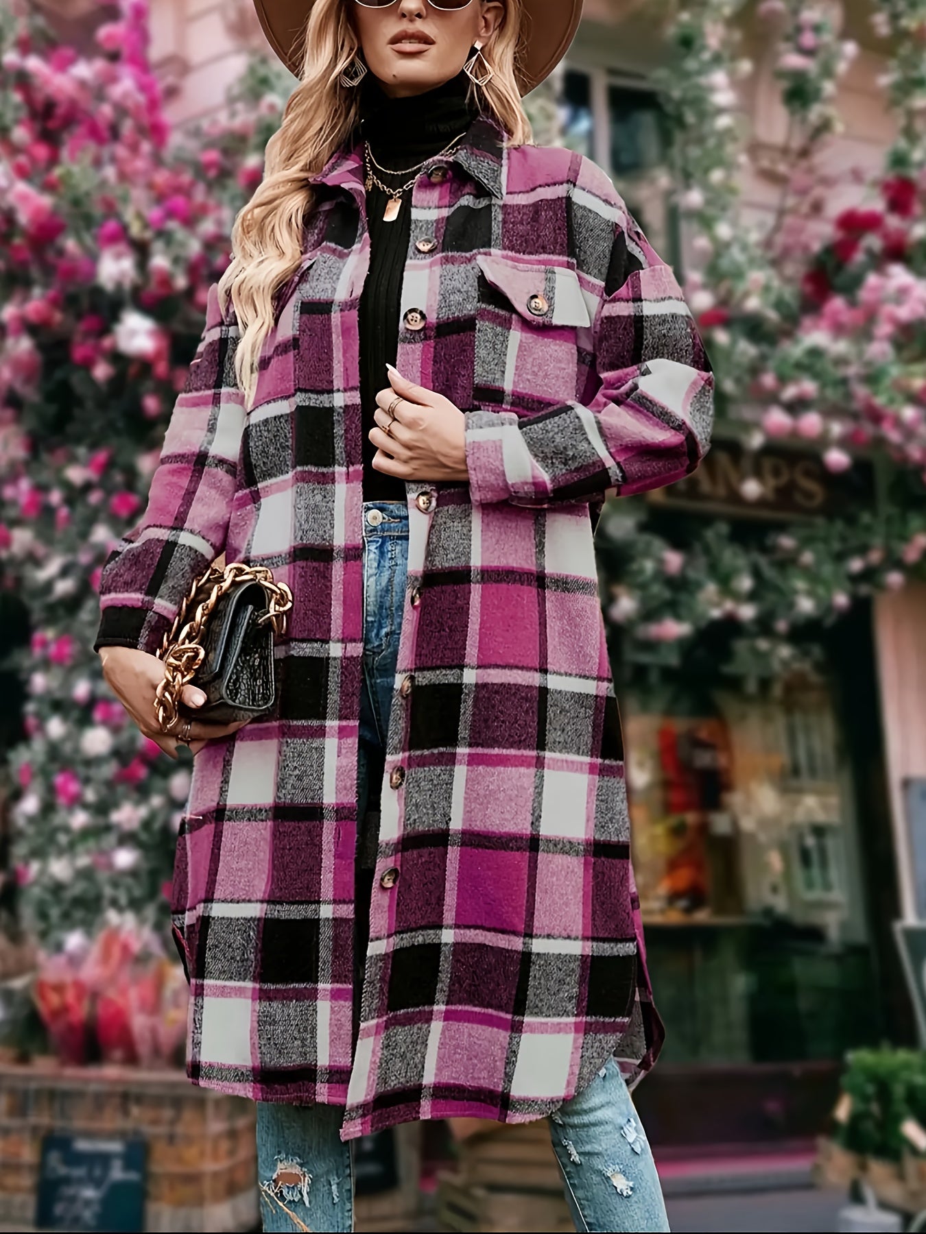 CLARISSE™ | Elegant Long Tweed Coat in Black & White