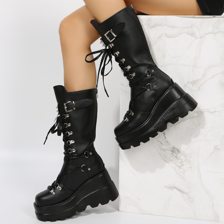 Astrid™ | Gothic Platform Boots for Women with Laces and Buckles