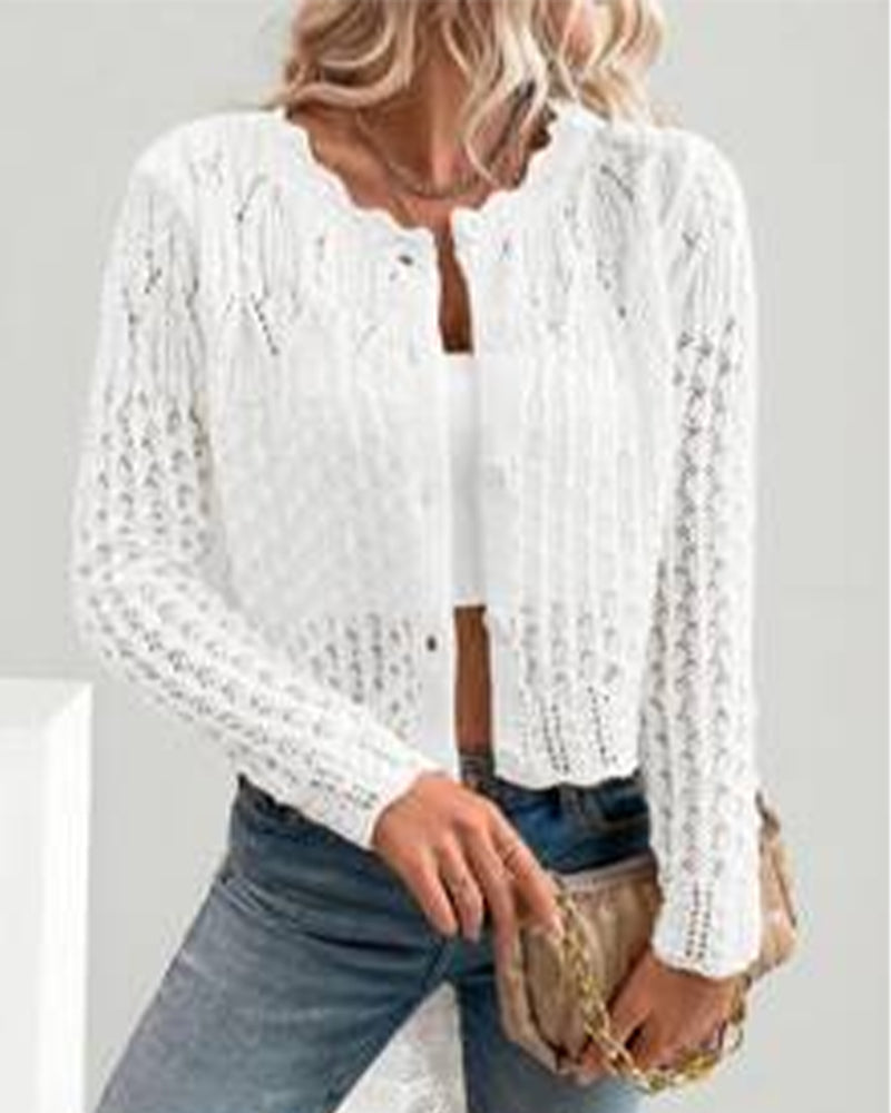 SVEA | Knitted Cardigan with Round Neckline & Button Closure