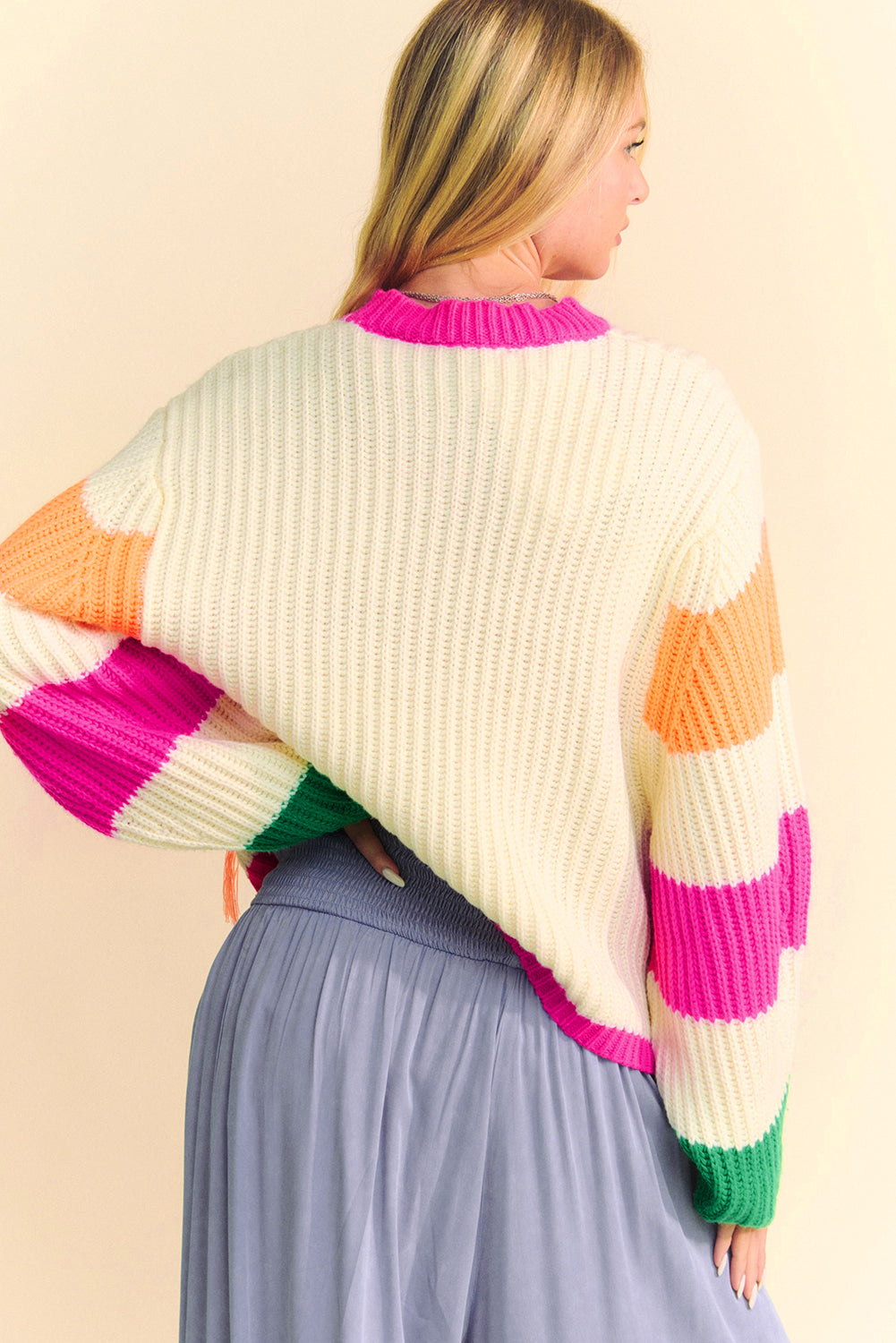 Seraphina Color Blocking Floral Sweater – Stilfuld strikket sweater til kvinder
