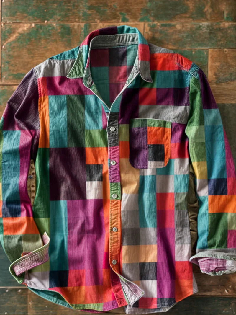 Magnus | Long-sleeved patchwork shirt with pocket