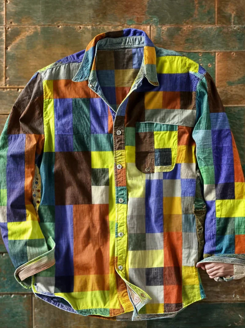 Magnus | Long-sleeved patchwork shirt with pocket