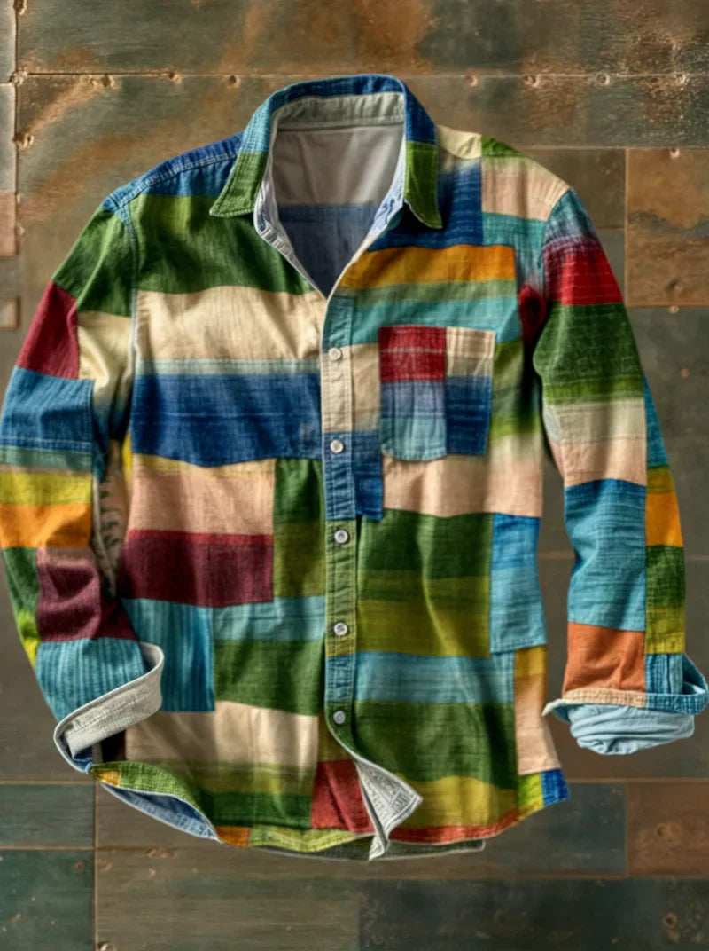 Magnus | Long-sleeved patchwork shirt with pocket